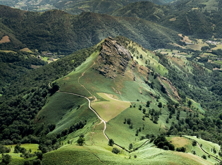 Vue sur les crêtes herbeuses des Pyrénées